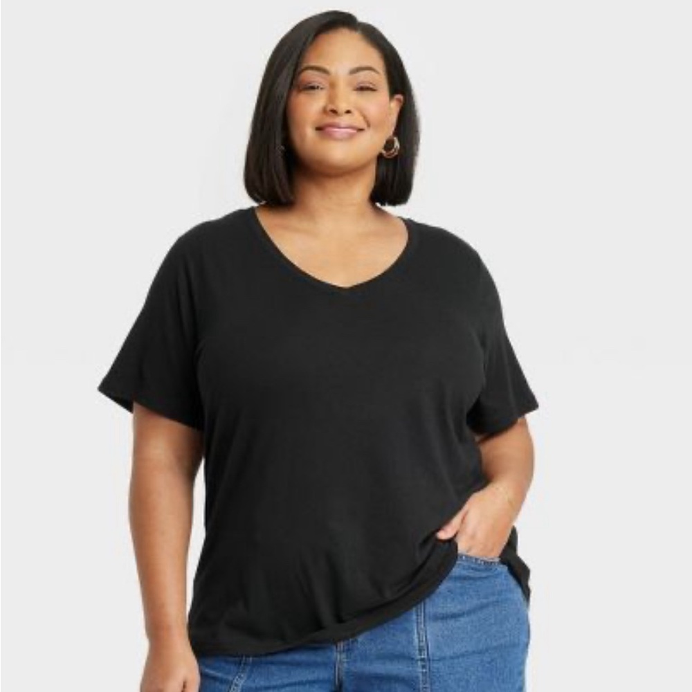 Ava & Viv Black V-Neck 100% Cotten Shirt | Size XXL